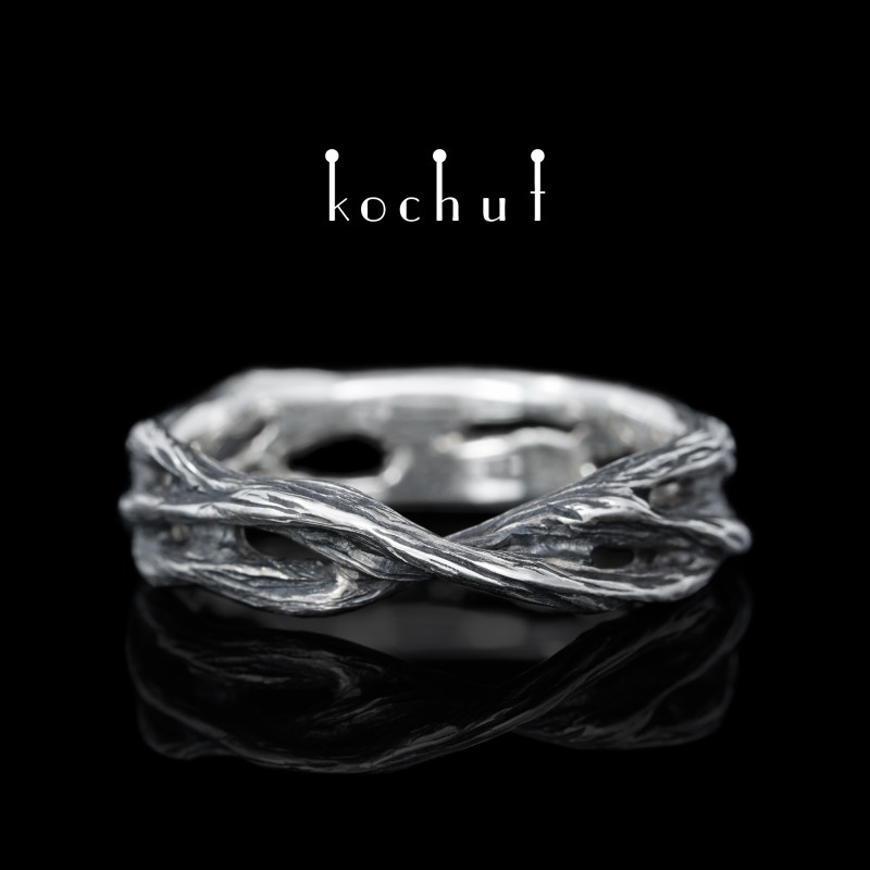 Wedding ring «Mobius Forest Ribbon». Silver, oxidation