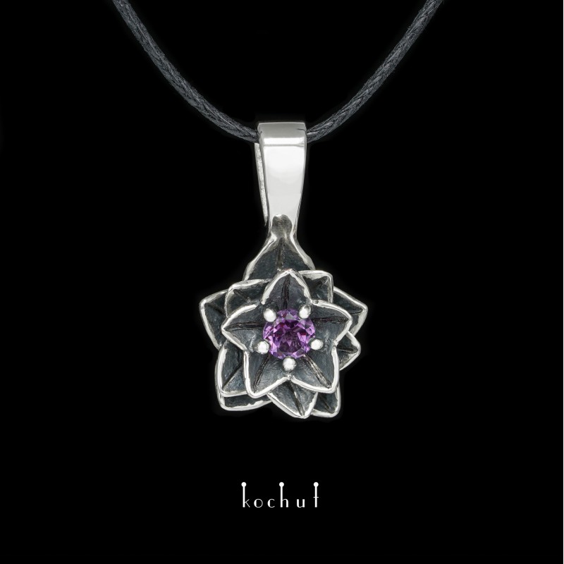 Heart Lotus — silver amethyst pendant