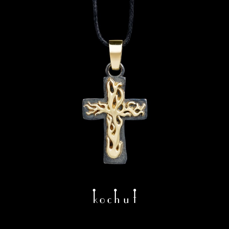 Cross «Holy Fire». Yellow gold, silver, oxidized