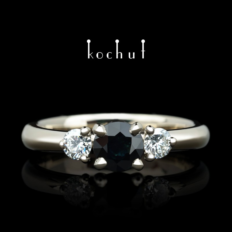 Engagement ring «Athena». White gold, sapphire, diamonds