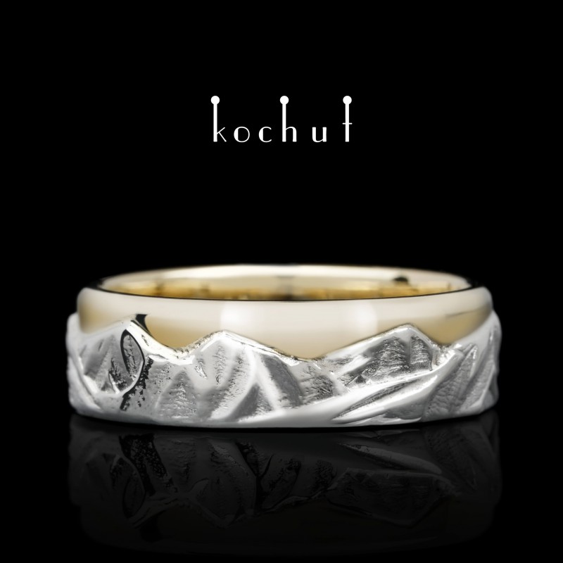 Wedding ring «Peaks of Love». Silver and yellow gold