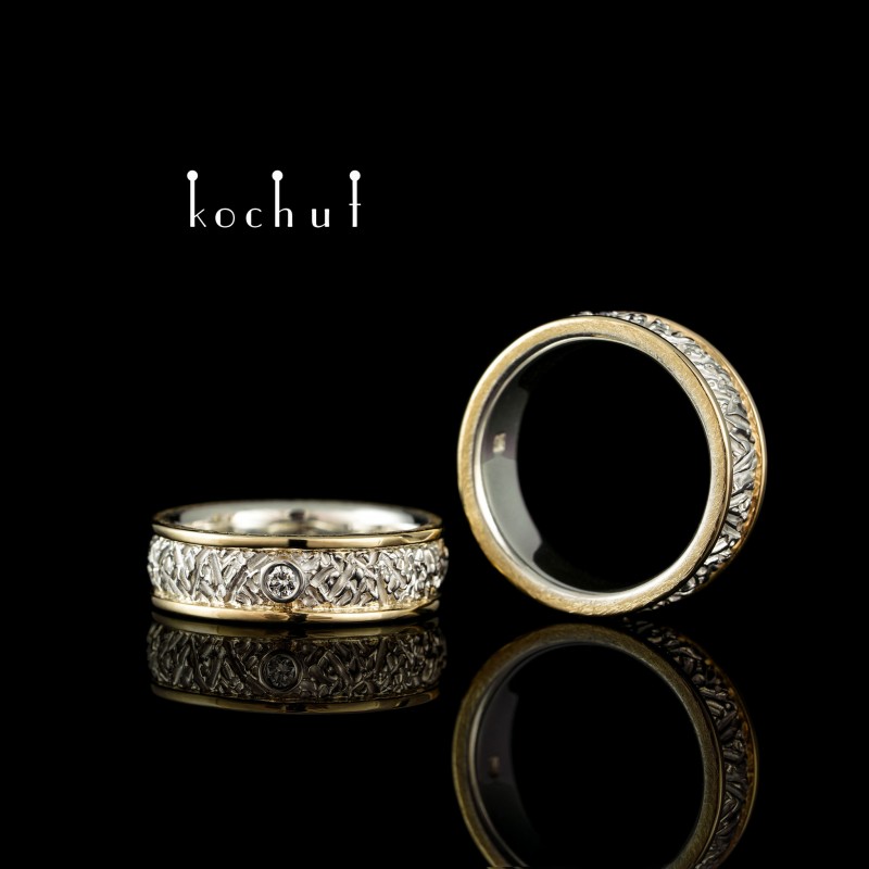 Citadel — silver wedding rings with gold rim and diamond
