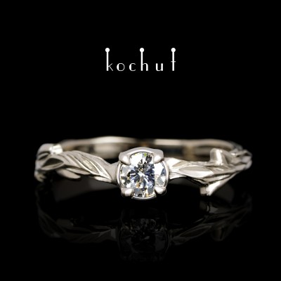 Engagement ring «March twig». Palladium gold, diamond