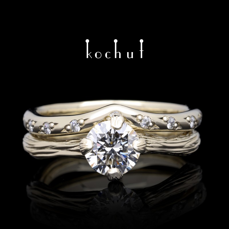 Double engagement ring «Elven tenderness.» White gold, diamonds