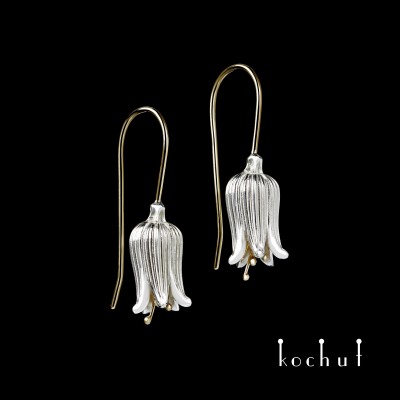 Earrings «Bellflowers». Silver, yellow gold