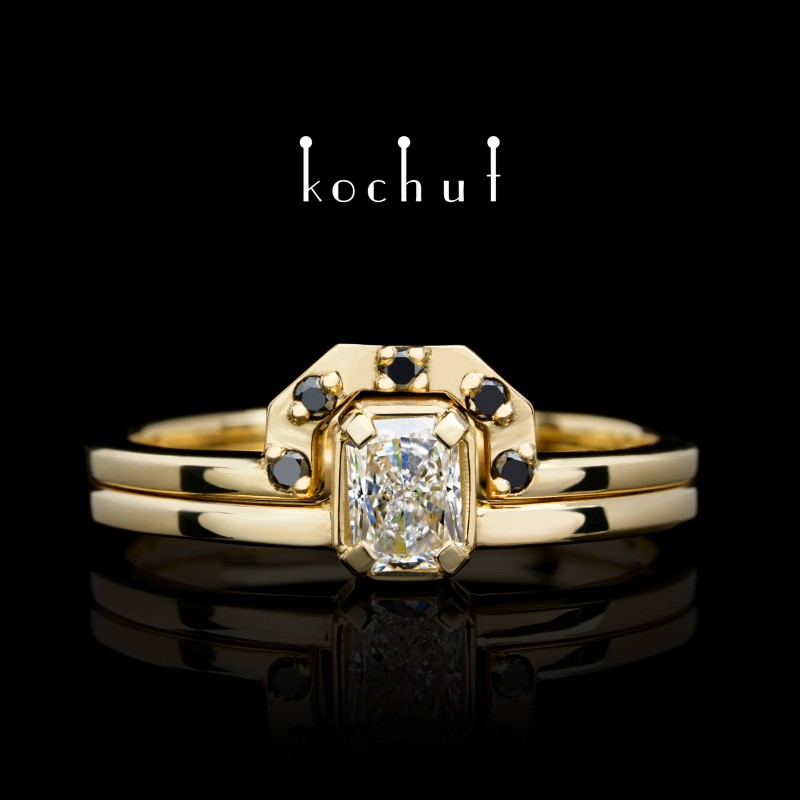 Double ring «And the sun rises». Yellow 18K gold, diamonds