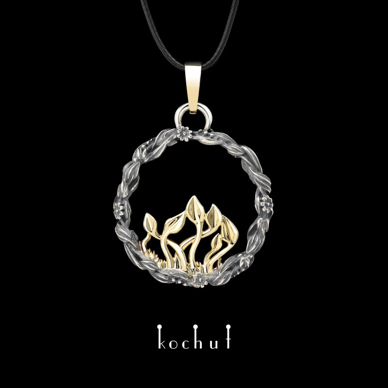 Pendant «The Power of Time». Yellow gold, silver, oxidation