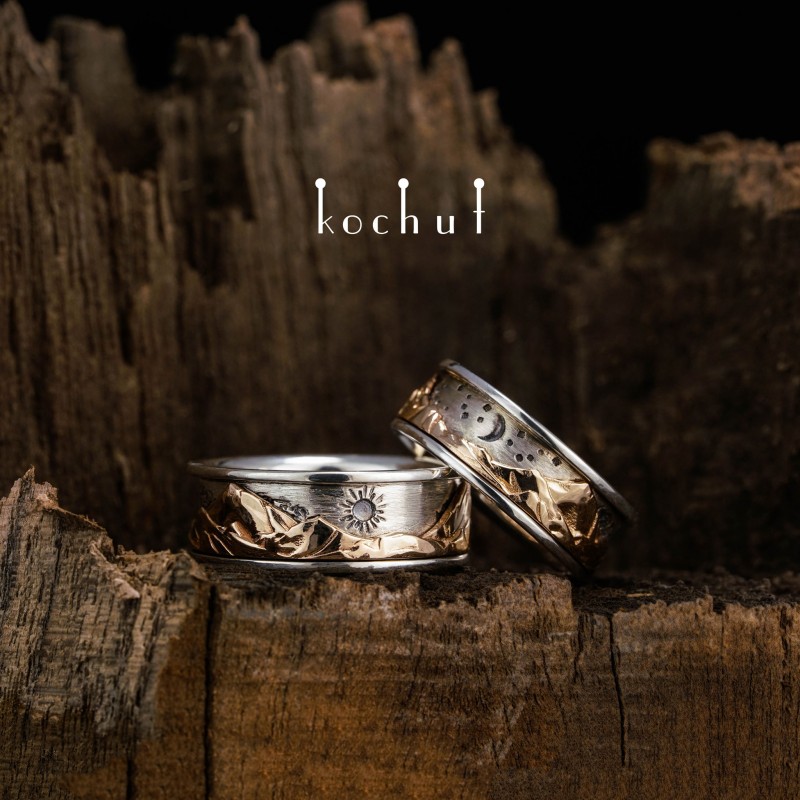 Peaks Of Love — kinematic wedding rings made of silver and gold