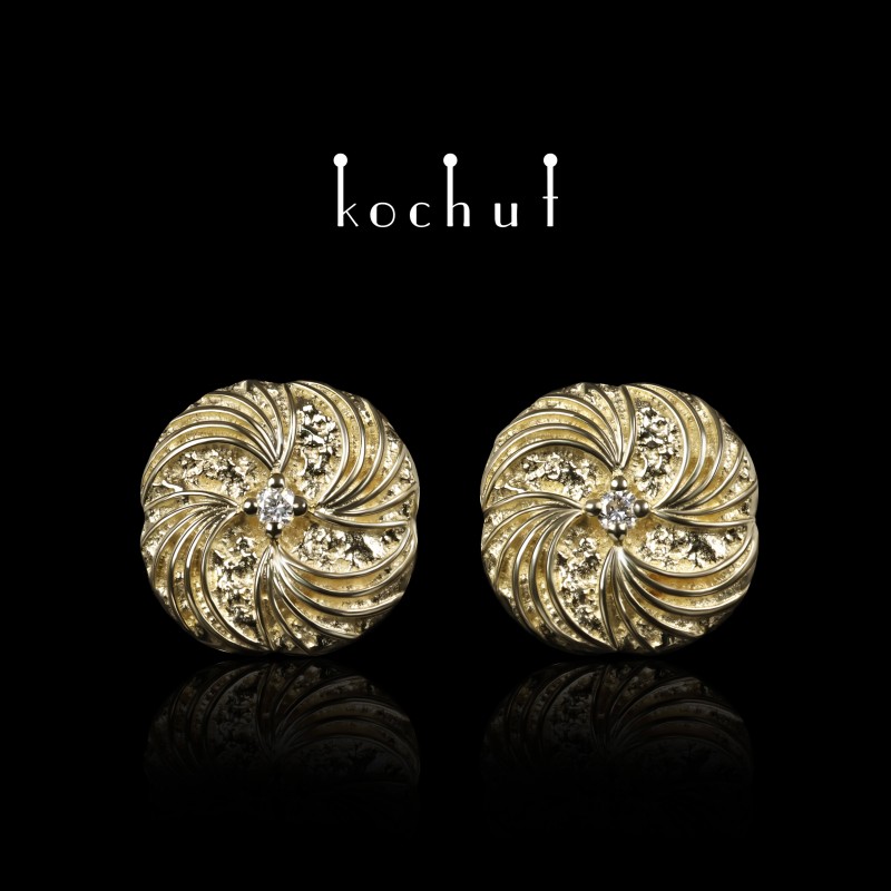 Ohrstecker  «Flamenco». Gelbgold 14K, Diamanten