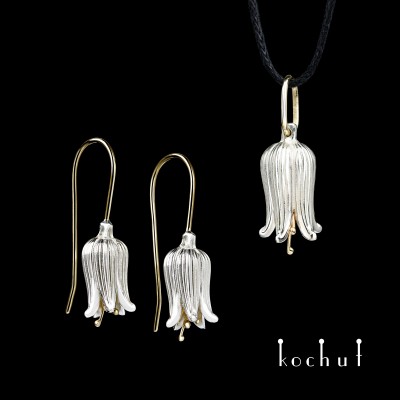 Set «Bells». Silver, yellow gold