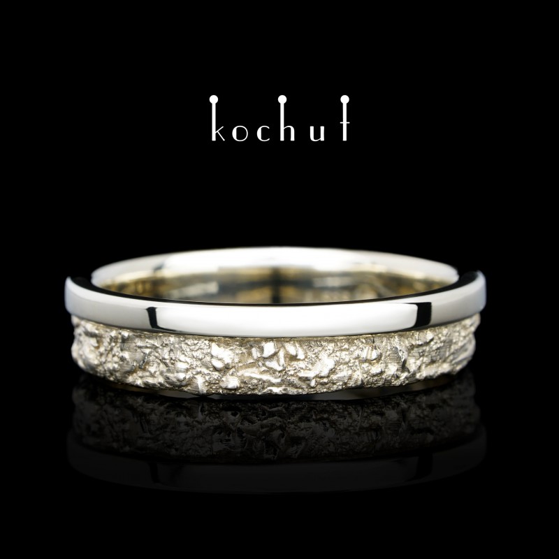Wedding ring «In joy and sorrow: halves». White gold