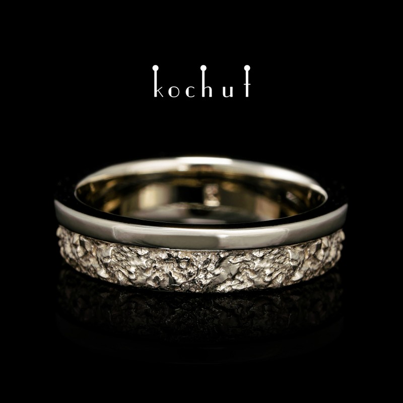 Wedding ring «In joy and sorrow: halves». White gold