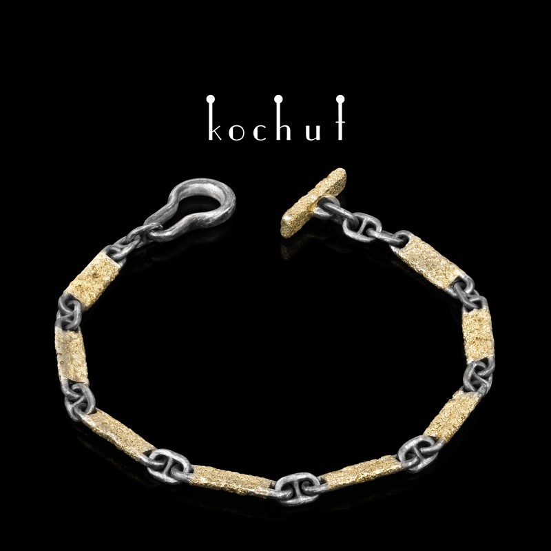 Bracelet «Soul and body» Yellow gold, silver, oxidized 