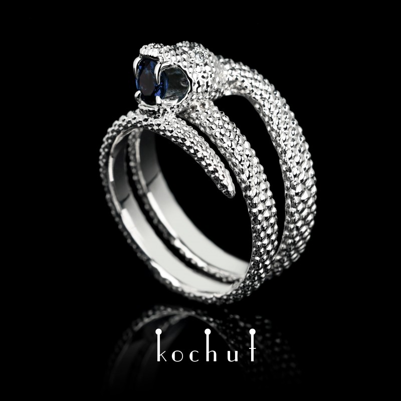 Ring "Love Of The Shrew". White gold, sapphire, diamonds 