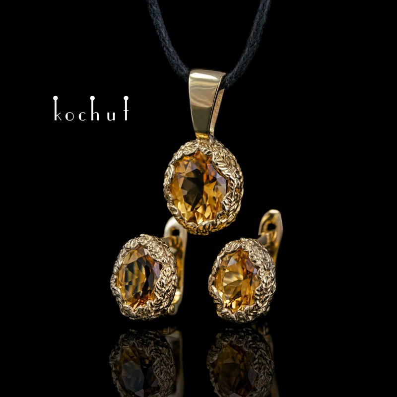 Source Of Life — golden jewelry set with citrines (earrings + pendant)