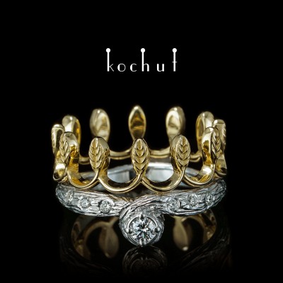 Double ring "Her Majesty". Yellow gold, sterling silver, diamonds