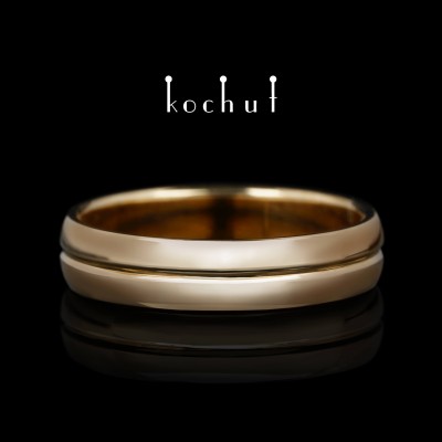 Narrowed wedding ring «Axis of Love». Red gold