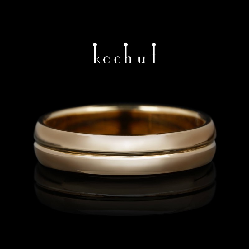 Narrowed wedding ring «Axis of Love». Red gold