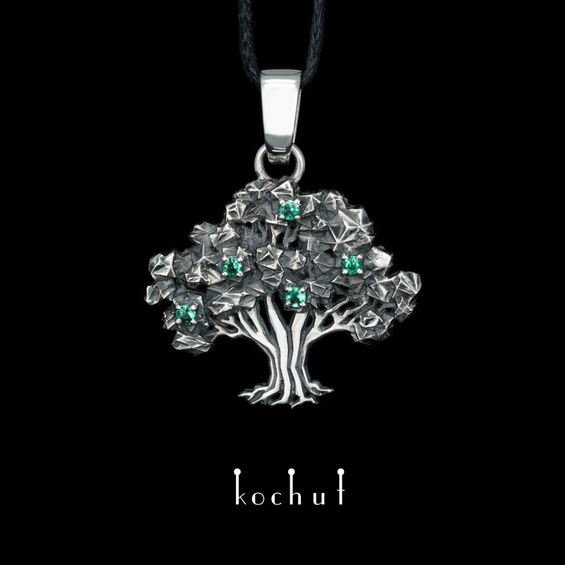 Pendant «The Tree of Life». Silver, emeralds