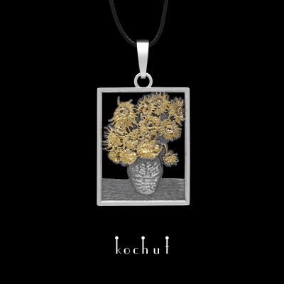 Pendant «Sunflowers Van Gogh». Silver, oxidation, gilding