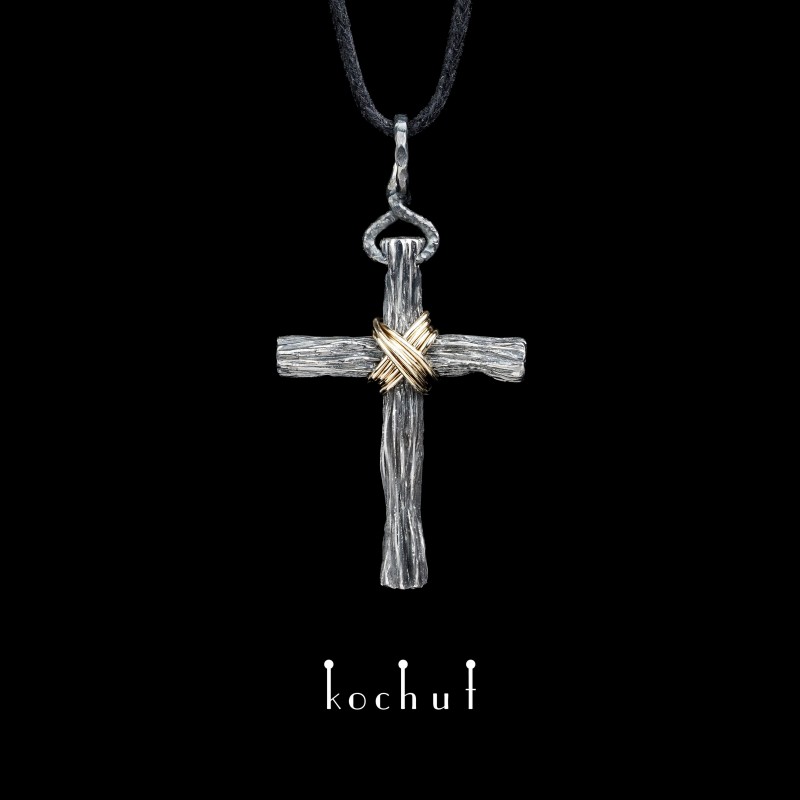 Cross «Humility». with ear Silver, oxidation, yellow gold