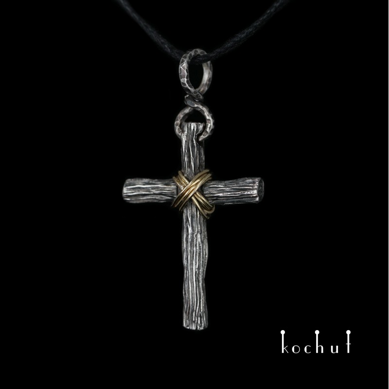 Cross «Humility».  Silver, oxidized, yellow gold