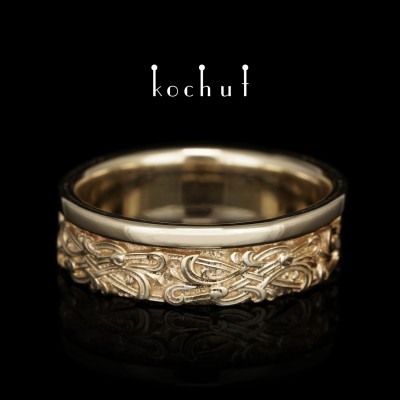Обручальное кольцо «Венецианская ночь. С ободком». Желтое золото