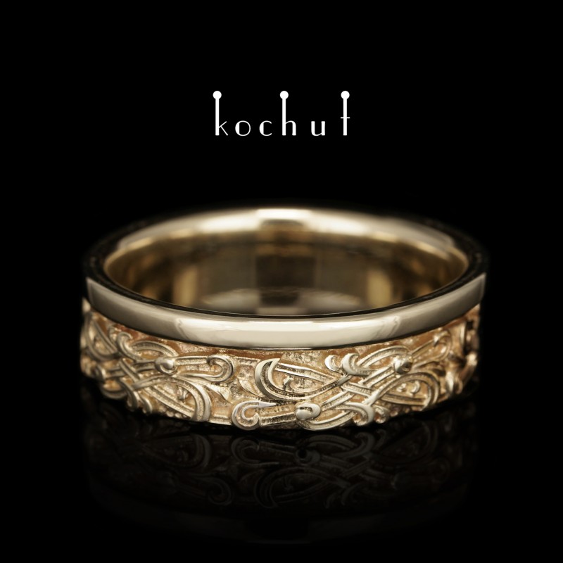 Wedding ring «Venetian night. With a rim». Yellow gold