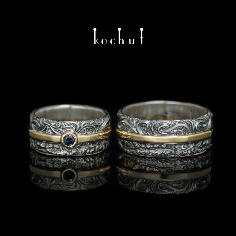 In Joy And Sorrow — wedding rings made of yellow gold and sterling silver