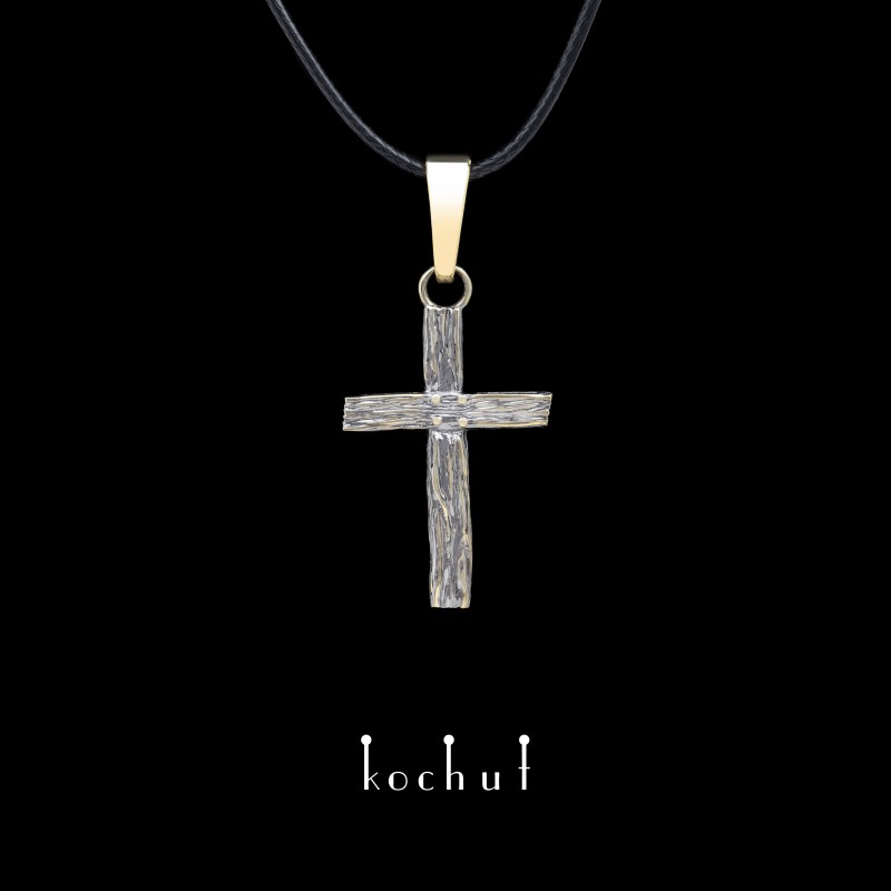 Cross  «Life-giving: small». Yellow and white gold, black rhodium