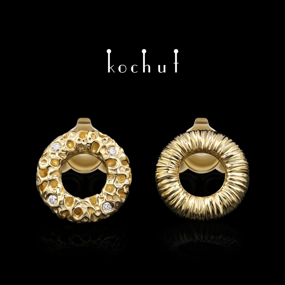 Сережки-пусети «Космічний міраж». Жовте золото, діаманти