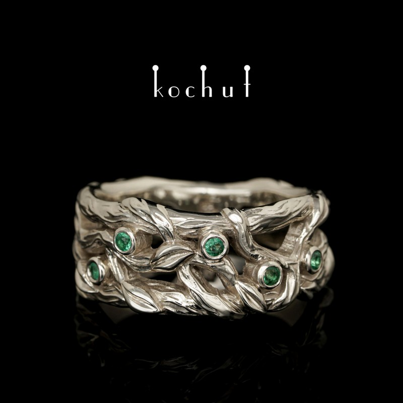 Forest Veil — white gold ring with emeralds 