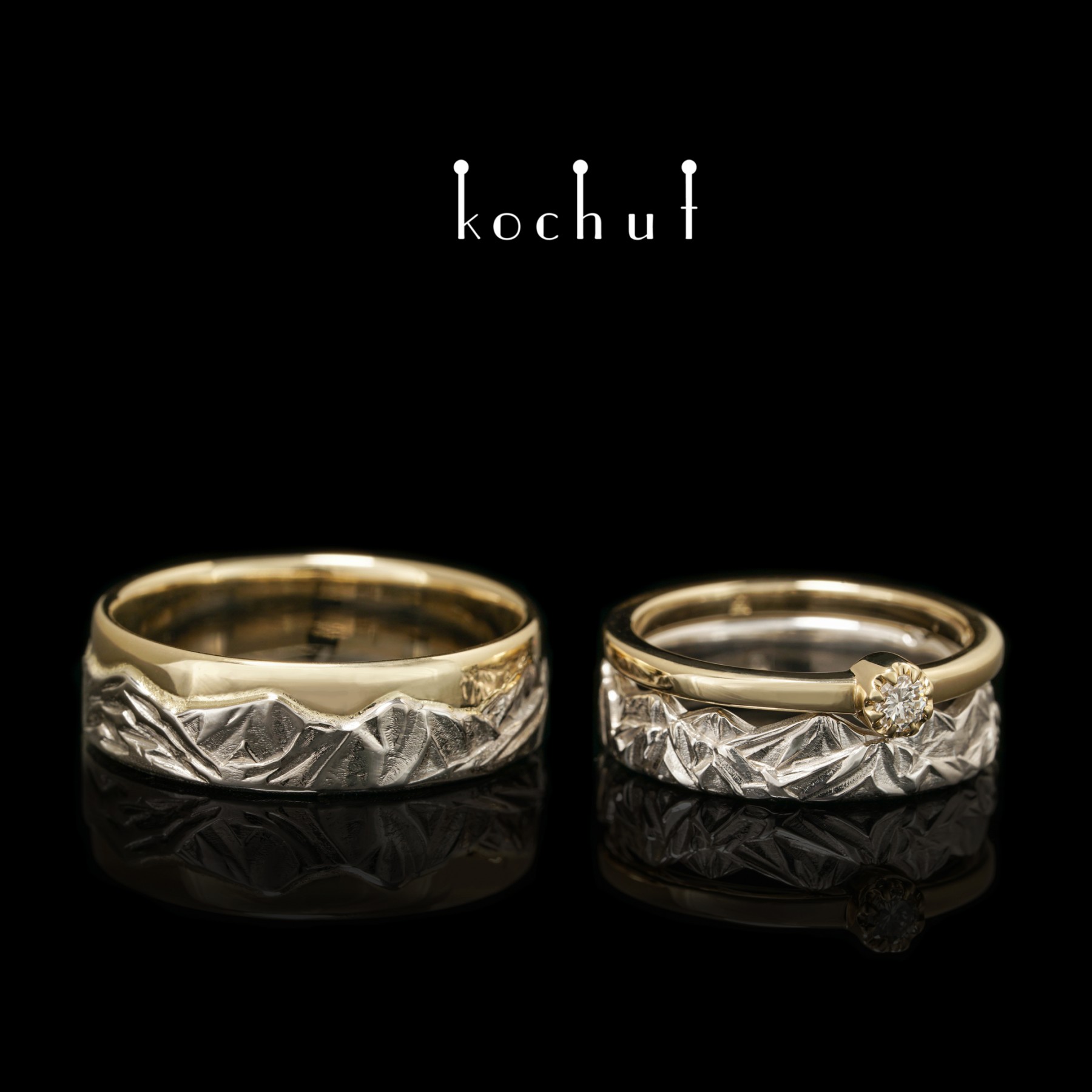 grillen Geschatte De kerk Set: proposal ring and wedding rings Peaks of Love | White, yellow gold,  diamond