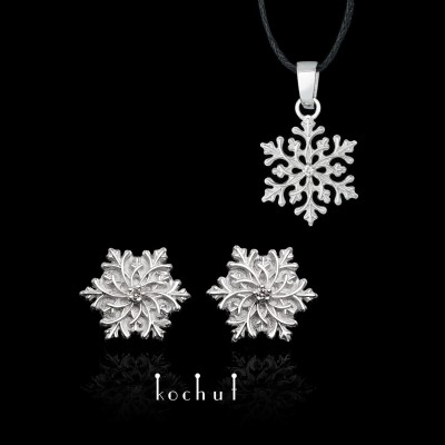 Jewellery set «Gerda's Touch». Silver, diamonds, white rhodium