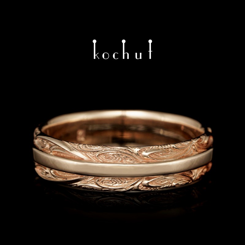 Wedding ring «In joy and in sorrow: common thoughts». Red gold