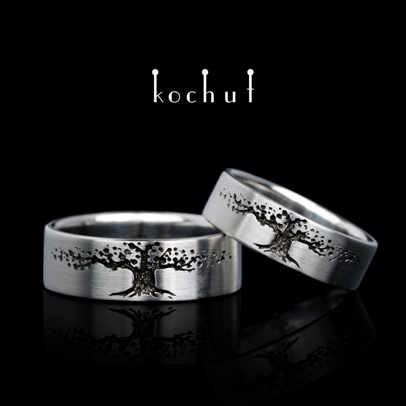 Wedding rings "Tree Of Life". Platinum, black rhodium