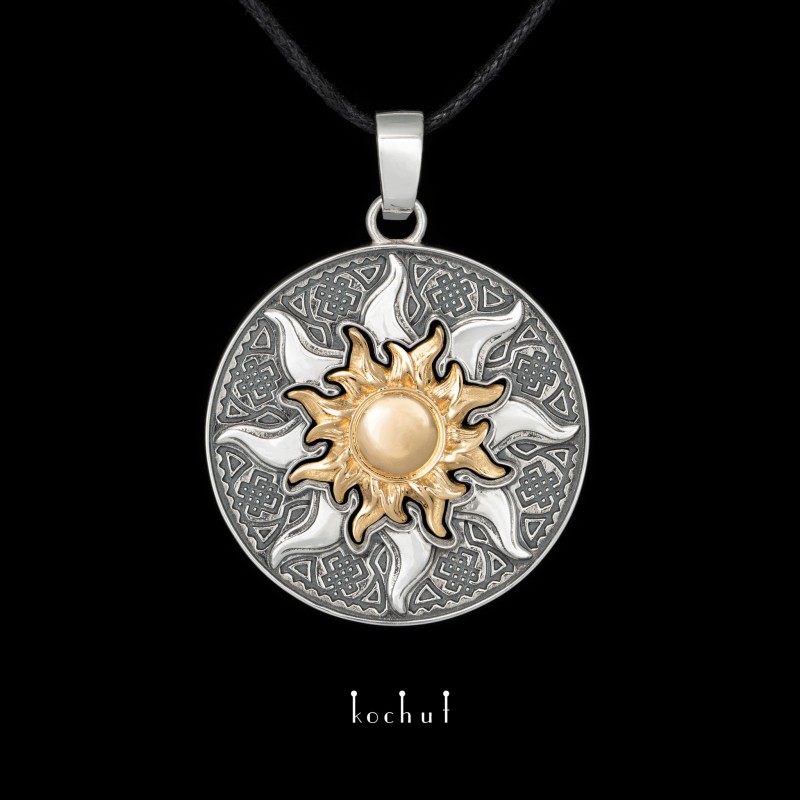 Double pendant «My sun». Yellow gold, silver, oxidized