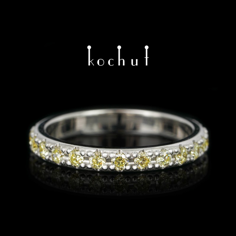 Engagement ring "My Orbit". White gold, yellow diamonds