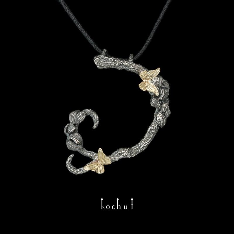 Pendant «Butterfly of light». Silver, yellow gold, oxidation