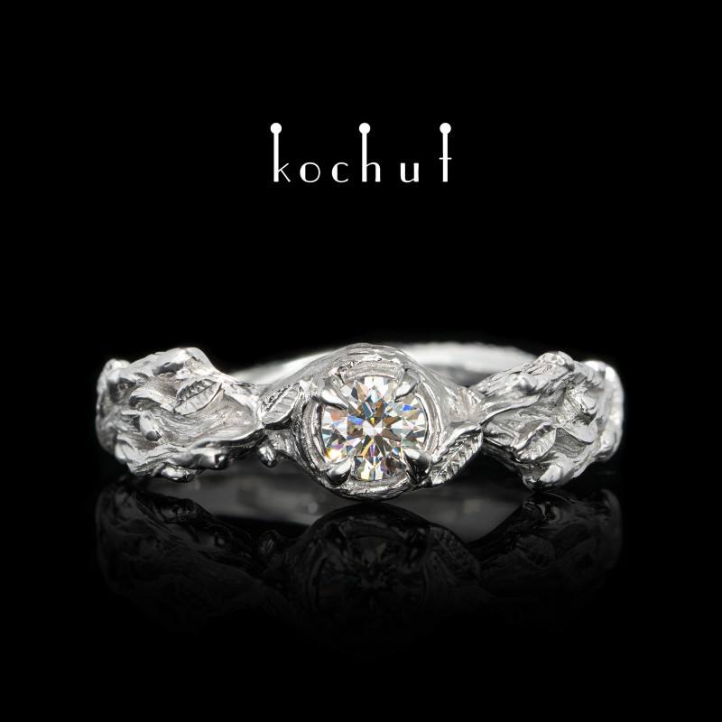 Engagement ring «Sprouts». White gold, diamond, white rhodium
