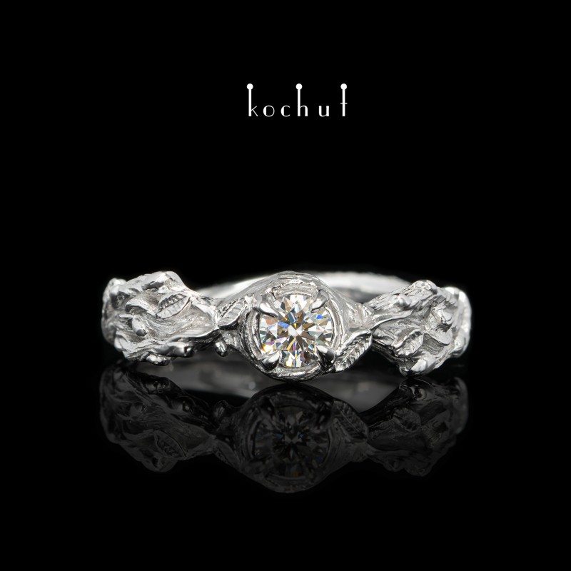 Engagement ring «Sprouts». White gold, diamond, white rhodium