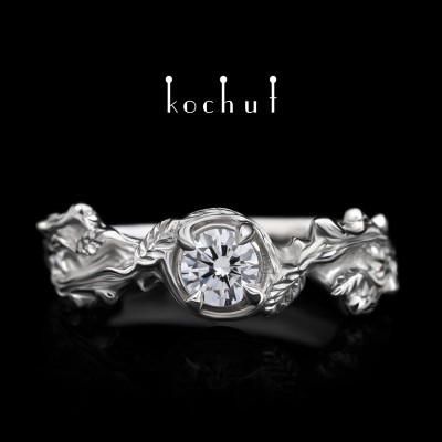 Engagement ring «Sprouts». White gold, diamond, white rhodium