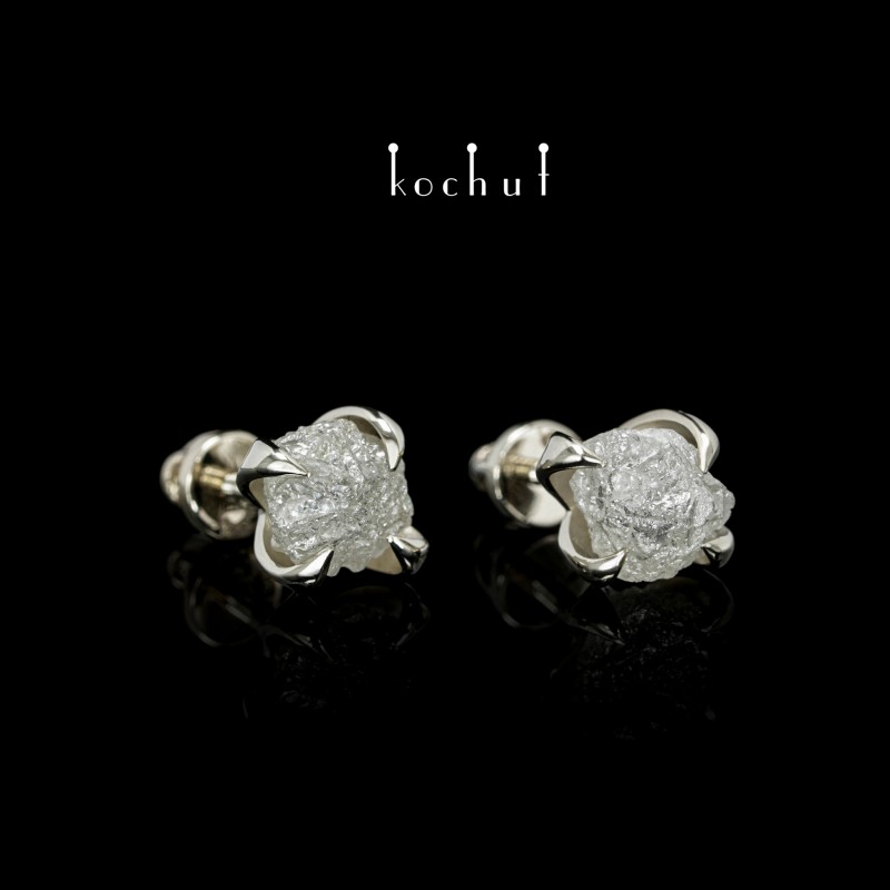 Earrings «Delicate flower». White gold, diamonds