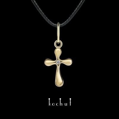 Cross "Dew of love". Yellow gold, diamond