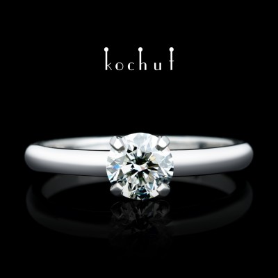 Engagement ring «Satellite». White gold, white rhodium, diamond