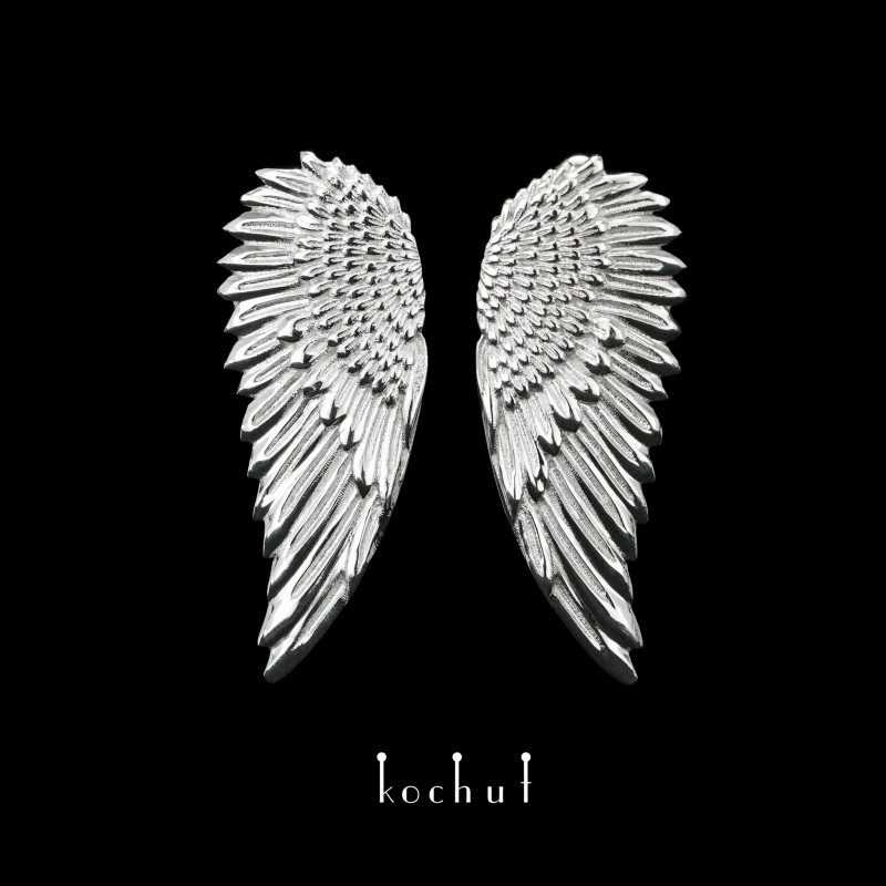 Earrings «Wings». Silver, white rhodium