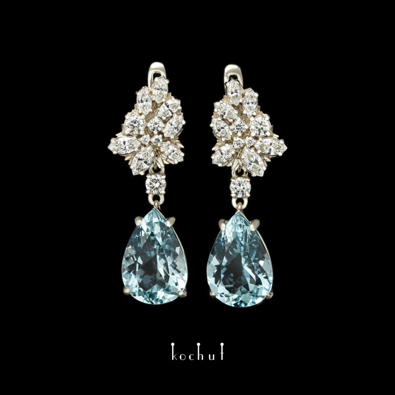 Earrings «Metida». White gold, aquamarines, diamonds