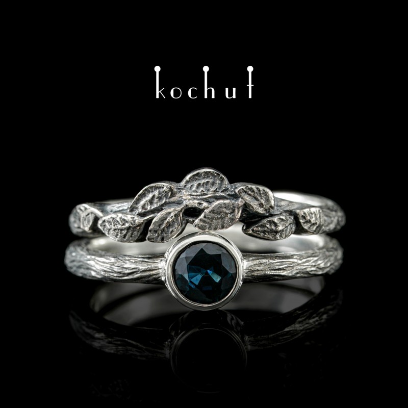 Ring «First meeting». Silver, sapphire, oxidized