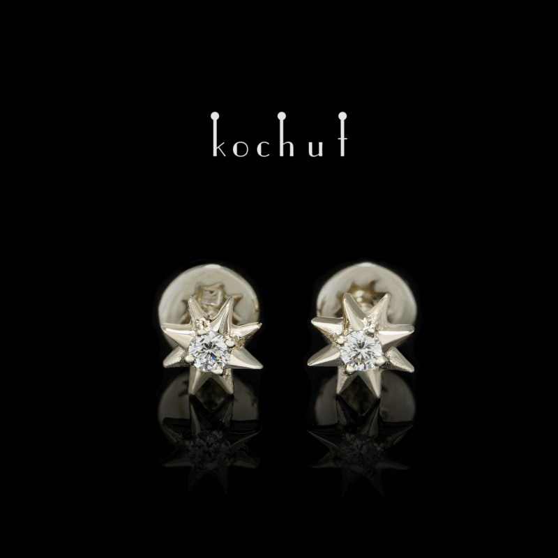 Stars — white gold earrings studs with diamonds