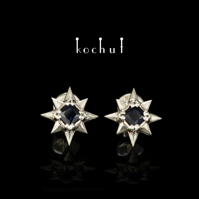 Earrings-studs «Stars». White gold, sapphires